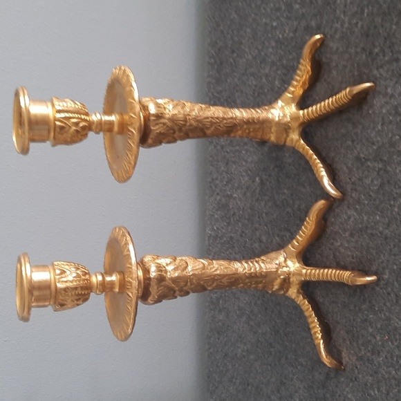 Other - A pair of very rare brass eagle talon candle holders